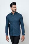 YOSEBA_Blue Premium Cotton Azure Collared Long Sleeve Shirt _Online_at_Aza_Fashions