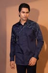 Buy_YOSEBA_Blue Premium Cotton Embroidered Cutdana Geode And Chid Shirt _at_Aza_Fashions