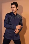 Buy_YOSEBA_Blue Premium Cotton Embroidered Cutdana Geode And Chid Shirt _Online_at_Aza_Fashions