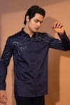 Shop_YOSEBA_Blue Premium Cotton Embroidered Cutdana Geode And Chid Shirt _Online_at_Aza_Fashions