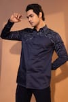 YOSEBA_Blue Premium Cotton Embroidered Cutdana Geode And Chid Shirt _at_Aza_Fashions