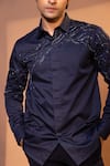 Buy_YOSEBA_Blue Premium Cotton Embroidered Cutdana Geode And Chid Shirt 