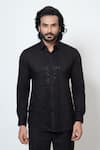 Buy_YOSEBA_Black Premium Cotton Embroidered Cutdana Shadow Weave And Chid Work Shirt _at_Aza_Fashions