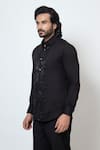 YOSEBA_Black Premium Cotton Embroidered Cutdana Shadow Weave And Chid Work Shirt _Online_at_Aza_Fashions