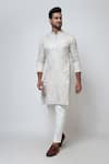 YOSEBA_Grey Kurta Linen Satin Embroidered Jaal Kadhai Work And Pant Set _Online_at_Aza_Fashions