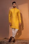 Buy_YOSEBA_Yellow Kurta Bam Silk Embroidered Thread Peeli Palak Linear And Pant Set _at_Aza_Fashions