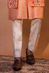 YOSEBA_Peach Nehru Jacket And Kurta Bam Silk Earthy Floral & Moti Work Set _Online_at_Aza_Fashions