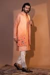 Buy_YOSEBA_Peach Nehru Jacket And Kurta Bam Silk Earthy Floral & Moti Work Set _Online_at_Aza_Fashions