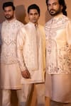 Shop_YOSEBA_Peach Bundi And Kurta Chanderi Silk Embroidered Thread Keen Set 