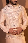 YOSEBA_Pink Bundi And Kurta Linen Satin Embroidered Thread Sovereign & Sequin Set _Online