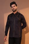 Buy_YOSEBA_Black Premium Cotton Embroidered Thread Volt And Cutdana Shirt _at_Aza_Fashions