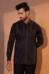 YOSEBA_Black Premium Cotton Embroidered Thread Volt And Cutdana Shirt _Online_at_Aza_Fashions