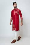 Buy_YOSEBA_Red Kurta Cotton Silk Embroidered Thread Charm Box Work And Pant Set _at_Aza_Fashions