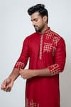 YOSEBA_Red Kurta Cotton Silk Embroidered Thread Charm Box Work And Pant Set _at_Aza_Fashions