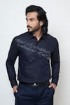 Shop_YOSEBA_Blue Premium Cotton Embroidered Cutdana Button Down Shirt _at_Aza_Fashions