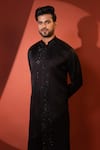 Shop_YOSEBA_Black Kurta Linen Satin Embroidery Cutdana With Pant _at_Aza_Fashions