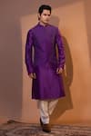 Buy_YOSEBA_Purple Nehru Jacket Bam Silk Embroidery Geometric Kurta Set _at_Aza_Fashions