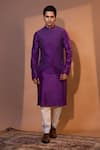 YOSEBA_Purple Nehru Jacket Bam Silk Embroidery Geometric Kurta Set _Online_at_Aza_Fashions