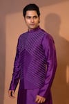 YOSEBA_Purple Nehru Jacket Bam Silk Embroidery Geometric Kurta Set _at_Aza_Fashions