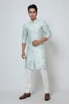 Buy_YOSEBA_Blue Kurta Bam Silk Embroidery Butti Seafoam Serenity With Pant _at_Aza_Fashions