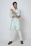 Shop_YOSEBA_Blue Kurta Bam Silk Embroidery Butti Seafoam Serenity With Pant _Online_at_Aza_Fashions