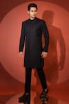 Buy_YOSEBA_Black Premium Suiting Embroidery Thread Double Panel Achkan With Trouser _at_Aza_Fashions