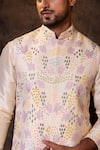 Shop_YOSEBA_Ivory Bam Silk Embroidery Moti Paradise Nehru Jacket Kurta Set _Online_at_Aza_Fashions