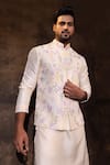 YOSEBA_Ivory Bam Silk Embroidery Moti Paradise Nehru Jacket Kurta Set _at_Aza_Fashions