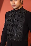 YOSEBA_Black Stretchable Premium Suiting Triangle Motif Bandhgala With Trouser _at_Aza_Fashions