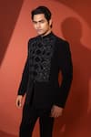 Buy_YOSEBA_Black Stretchable Premium Suiting Triangle Motif Bandhgala With Trouser 