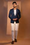 Buy_YOSEBA_Blue Premium Suiting Placement Embroidery Tonal Collar Blazer With Trouser _at_Aza_Fashions