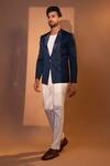 Buy_YOSEBA_Blue Premium Suiting Placement Embroidery Tonal Collar Blazer With Trouser _Online_at_Aza_Fashions