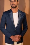 Shop_YOSEBA_Blue Premium Suiting Placement Embroidery Tonal Collar Blazer With Trouser _Online_at_Aza_Fashions