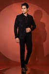 YOSEBA_Black Stretchable Embellished Cutdana Blazer And Trouser _Online_at_Aza_Fashions