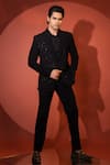 YOSEBA_Black Stretchable Embellished Cutdana Blazer And Trouser _at_Aza_Fashions