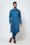 Buy_YOSEBA_Blue Kurta Linen Satin Embroidery Tidal Waves Nuance With Trouser _at_Aza_Fashions