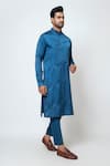 Shop_YOSEBA_Blue Kurta Linen Satin Embroidery Tidal Waves Nuance With Trouser _Online_at_Aza_Fashions