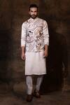 Buy_YOSEBA_Grey Linen Satin Embroidery Abstract Weathered Wood Nehru Jacket Kurta Set _Online_at_Aza_Fashions