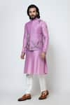 Buy_YOSEBA_Purple Bam Silk Embroidery Falling Leaves Nehru Jacket Kurta Set _Online_at_Aza_Fashions