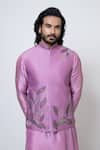 Shop_YOSEBA_Purple Bam Silk Embroidery Falling Leaves Nehru Jacket Kurta Set _Online_at_Aza_Fashions