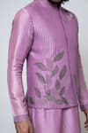 YOSEBA_Purple Bam Silk Embroidery Falling Leaves Nehru Jacket Kurta Set _at_Aza_Fashions