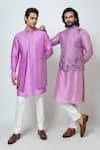 Buy_YOSEBA_Purple Bam Silk Embroidery Falling Leaves Nehru Jacket Kurta Set 