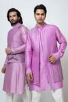 Shop_YOSEBA_Purple Bam Silk Embroidery Falling Leaves Nehru Jacket Kurta Set 