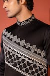 Buy_YOSEBA_Black Linen Satin Embroidery Abstract Nehru Jacket Kurta Set 