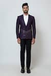 YOSEBA_Purple Premium Suiting Embroidery Salli Placement Blazer With Trouser _Online_at_Aza_Fashions