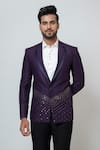 Shop_YOSEBA_Purple Premium Suiting Embroidery Salli Placement Blazer With Trouser _Online_at_Aza_Fashions