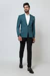 YOSEBA_Green Premium Suiting Embroidery Cutdana Scattered Blazer With Trouser _Online_at_Aza_Fashions