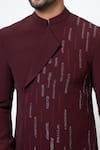 YOSEBA_Wine Achkan Stretchable Premium Suiting Embroidery Folded Collar With Trouser _at_Aza_Fashions