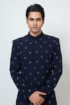 Buy_YOSEBA_Blue Achkan Stretchable Premium Suiting Embroidery Star Motif With Trouser _Online_at_Aza_Fashions