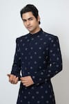 Shop_YOSEBA_Blue Achkan Stretchable Premium Suiting Embroidery Star Motif With Trouser _Online_at_Aza_Fashions